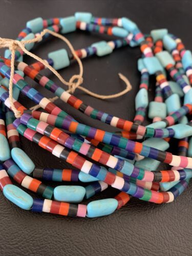 Native American Santo Domingo Turquoise Coral Bead Necklace | 3-Strand | 28" | 11988 - Masha USA