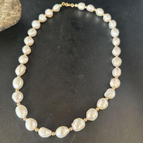 Native American White Freshwater Pearl Necklace | Gold Filled Beads | 17" | 14356