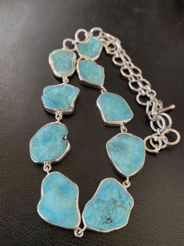Navajo Blue Kingman Turquoise Rough Pendant Necklace | Sterling Silver | 18" | Authentic Native American Handmade | 11626