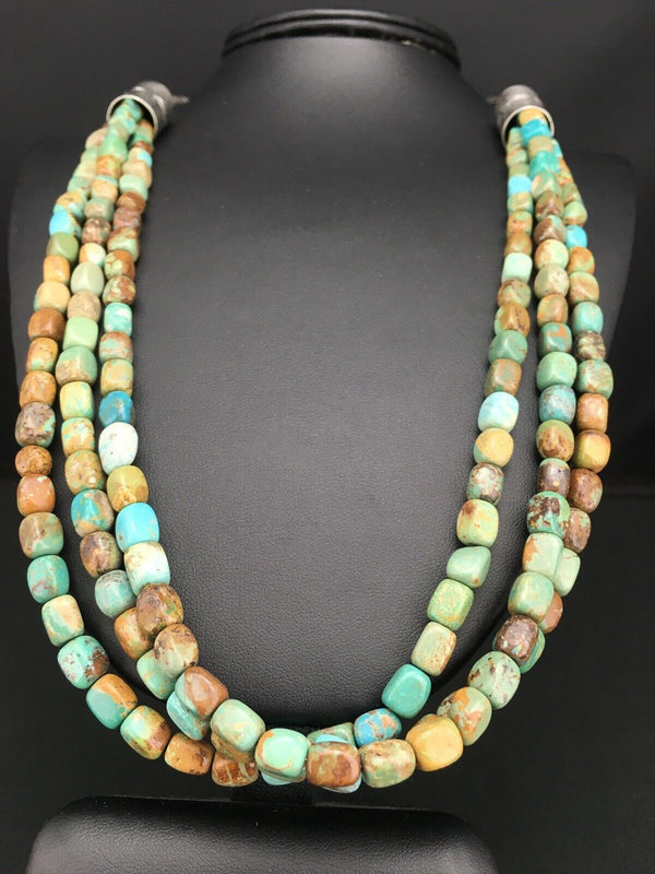Southwestern 3-Strand Royston Green Turquoise Necklace | Sterling Silver | 26" | 1136