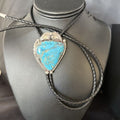 Navajo Blue Kingman Turquoise Bolo Tie | Sterling Silver | Authentic Native American Handmade | 14254