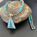 Authentic Native American Navajo Sterling Silver Pendant | Blue Turquoise & Opal Inlay Necklace | 11475