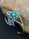 Navajo Blue Turquoise Cluster Bracelet | Sterling Silver | Authentic Native American Handmade | 4" | 4462