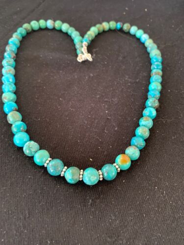 Navajo Blue Turquoise Graduated Necklace | Sterling Silver | Authentic Native American Handmade | 22" | 4826 - Masha USA