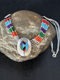Multi-Color Liquid Silver Heishi 5-Strand Necklace | Sterling Silver Pendant | 14825