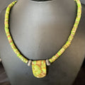 Navajo Green Gaspeite Turquoise Pendant | Sterling Silver | Authentic Native American Handmade | 13914