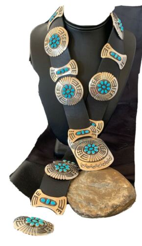 Men's Handmade Hopi Turquoise Concho Belt Buckle | Sterling Silver | 48" | 12292