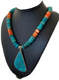 Spiny Oyster Turquoise Navajo Pearls | Spiderweb Pendant | Sterling Necklace | Southwestern | 00835