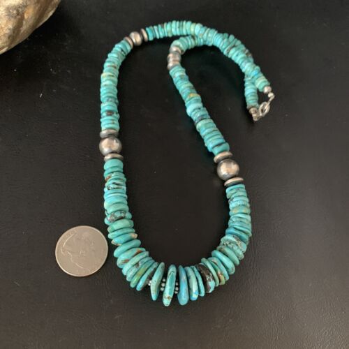 Authentic Native American Navajo Graduated Blue Turquoise Necklace | Sterling Silver | 22" | 13568