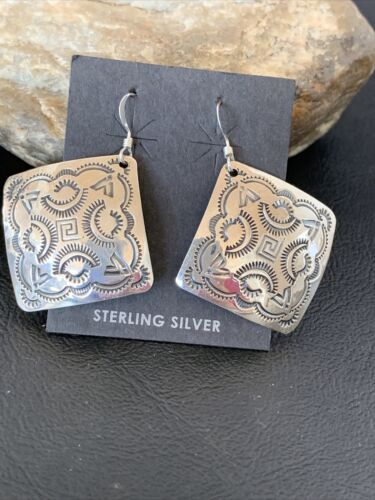Southwestern Women's Navajo Stamped Earrings | Sterling Silver | Authentic Native American Handmade | 1663