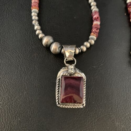 Navajo Purple Spiny Oyster Pendant | Sterling Silver | 20" Necklace | Authentic Native American Handmade | 13655