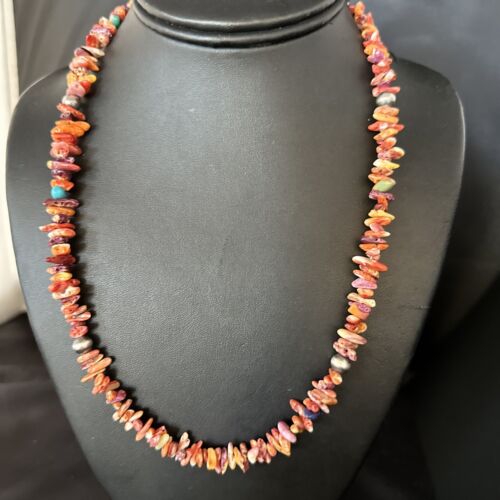 Navajo Multi-Color Spiny Oyster Necklace | Sterling Silver | 21" | Authentic Native American Handmade | 14309