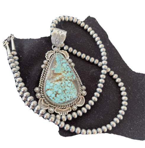 Navajo Royston Turquoise Pendant Necklace | Sterling Silver | Authentic Native American Handmade | 1367