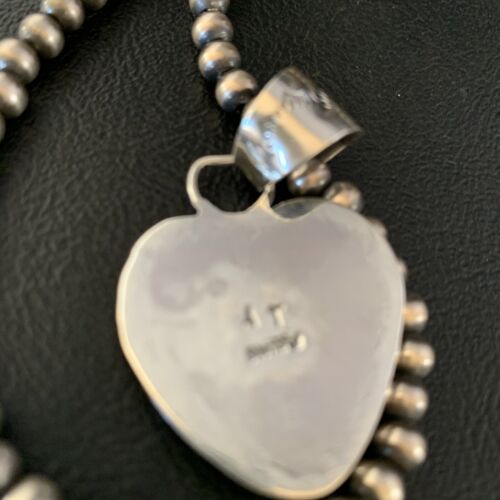 Navajo Orange Heart Spiny Oyster Pendant | Sterling Silver Necklace | Authentic Native American Handmade | 13948 - Masha USA