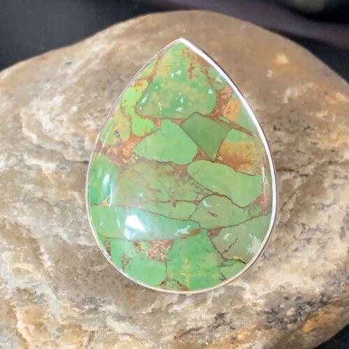 Adjustable Navajo Green Mojave Turquoise Ring | Sterling Silver | Sz 8 | 11722