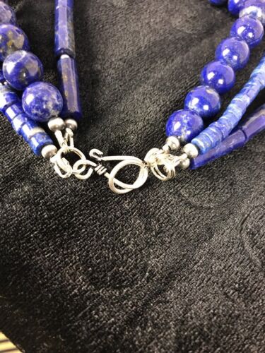 Navajo Denim Lapis 3 Strand Necklace | Sterling Silver | 22" | Authentic Native American Handmade | 3666