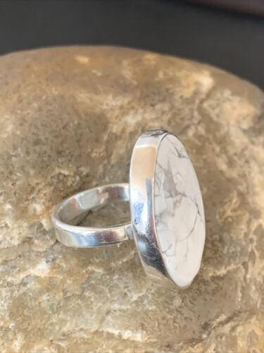 Navajo White Howlite Ring | Sterling Silver | Sz 6.5 | Authentic Native American Handmade | 11607