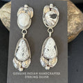 Navajo White Buffalo Turquoise Dangle Earrings | Sterling Silver | 2.5" | Authentic Native American Handmade | 14742
