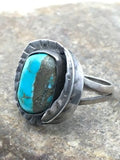 Navajo Blue Turquoise Ring | Sterling Silver | Sz 7.5 | Authentic Native American Handmade | 4457