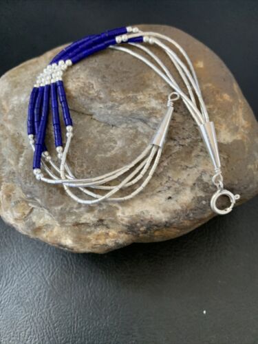Stabilized Lapis Heishi Bracelet | 5-Strand Sterling Liquid Silver | 7.25" | 12639