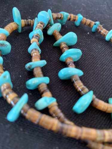 Navajo Blue Turquoise Bone Bead Necklace | Sterling Silver | 20" | Authentic Native American Handmade | 00301