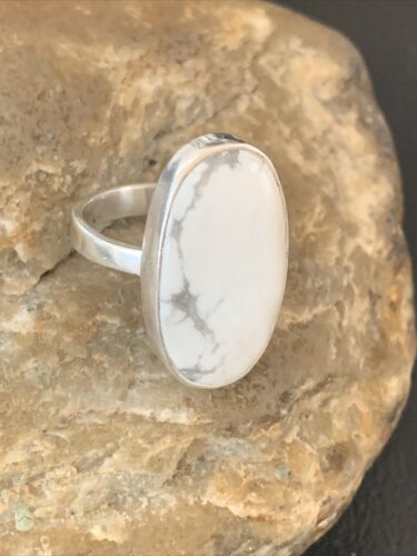 Navajo White Howlite Ring | Sterling Silver | Sz 10.5 | Authentic Native American Handmade | 11613