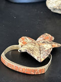 Authentic Native American Navajo Sterling Silver Bracelet | Red Spiny Oyster Inlay | Old Pawn | 14532