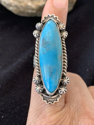 Native American Women's Navajo Blue Kingman Turquoise Ring | Sterling Silver | Sz 8 | 1010