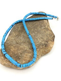 Navajo Blue Turquoise Heishi Bead Necklace | 20" | 6mm | Sterling Silver | Authentic Native American Handmade | 1341