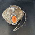 Navajo Orange Spiny Oyster Necklace Pendant | Sterling Silver | Authentic Native American Handmade | 14681