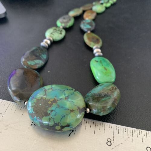Navajo Sterling Silver Graduated Green Nugget Turquoise Necklace | Authentic Native American | 21" | 10724