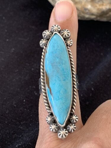 Native American Women's Navajo Blue Kingman Turquoise Ring | Sterling Silver | Sz 9 | 1009