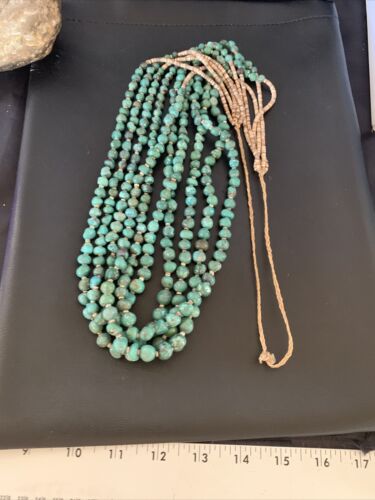 Men's XL Santo Domingo Blue Turquoise Shell 5-Strand Bead Necklace | 40" | 13186