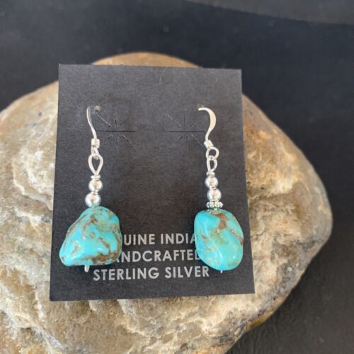 Navajo Turquoise Bead Nugget Earrings | Sterling Silver Pearls | Authentic Native American Handmade | 1" | 12897