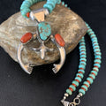 Navajo Sterling Silver Necklace | Blue Turquoise & Coral Naja Pendant | Authentic Native American Handmade | 13747
