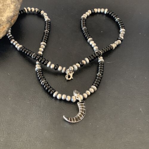 Navajo Inlay Pendant | Sterling Silver Black Onyx Necklace | Authentic Native American Handmade | 12281