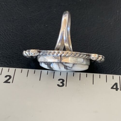 Navajo White Buffalo Turquoise Ring | Sterling Silver | Sz 8 | Authentic Native American Handmade | 13346