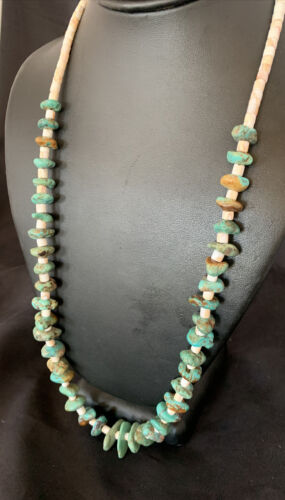 Navajo Pearls Nugget Blue Turquoise Shell Necklace | Sterling Silver | 26" | 12544