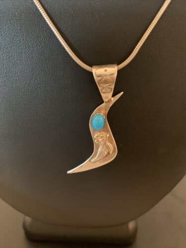 Navajo Old Pawn Bird Sterling Silver Kingman Turquoise Pendant Necklace | 16" Chain | 1185