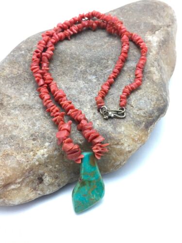 Native American Handmade Vintage Old Pawn Coral Necklace | Brass | 19" | 4004