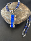 Navajo Pearls Necklace Blue Lapis Opal Inlay Pendant | Sterling Silver | Native American Handmade | 11804