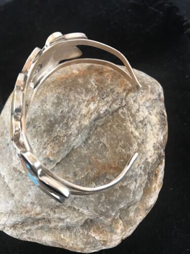 Zuni Sterling Inlay Hummingbird Bracelet | Multi Stone Turquoise | Old Pawn | 7.5" | 8299