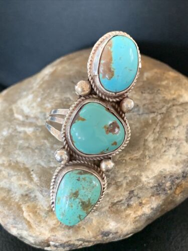 Navajo Blue Turquoise Cluster Ring | Authentic Native American Sterling Silver | Multi-Stone | Sz 10 | 02124