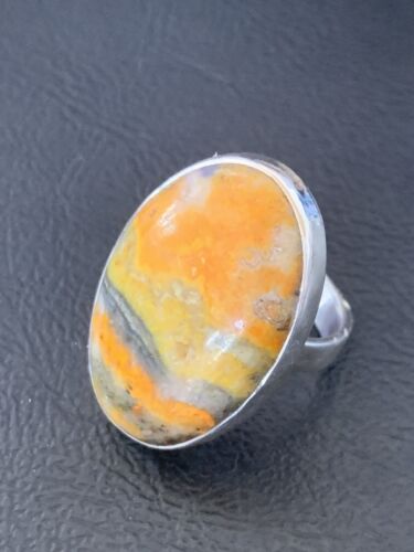 Navajo Bumble Bee Jasper Ring | Sterling Silver | Sz 8 Adjustable | Authentic Native American Handmade | 11542