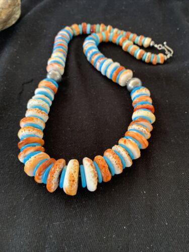 Navajo Pearls & Spiny Oyster Turquoise Necklace | Sterling Silver | Graduated | Authentic Native American | 23" | 00744