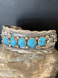 Navajo Sterling Silver Blue Kingman Turquoise Cuff Bracelet | 5 Stone | Authentic Native American Handmade | 12161