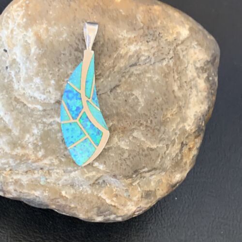 Navajo Blue Opal Inlay Pendant | Sterling Silver | Authentic Native American Handmade | 12272