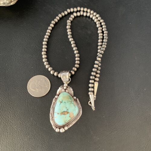 Men's Navajo Sonoran Gold Turquoise Pendant Necklace | Sterling Silver | Authentic Native American Handmade | 13657