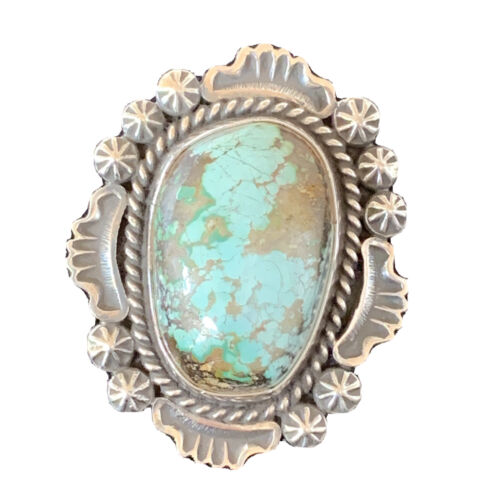 Navajo Green Royston Turquoise Ring | Sterling Silver | Sz 8 | Authentic Native American Handmade | 1476