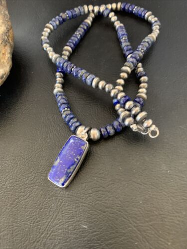 Native American Navajo Blue Lapis Pendant Necklace | Sterling Silver | 12248